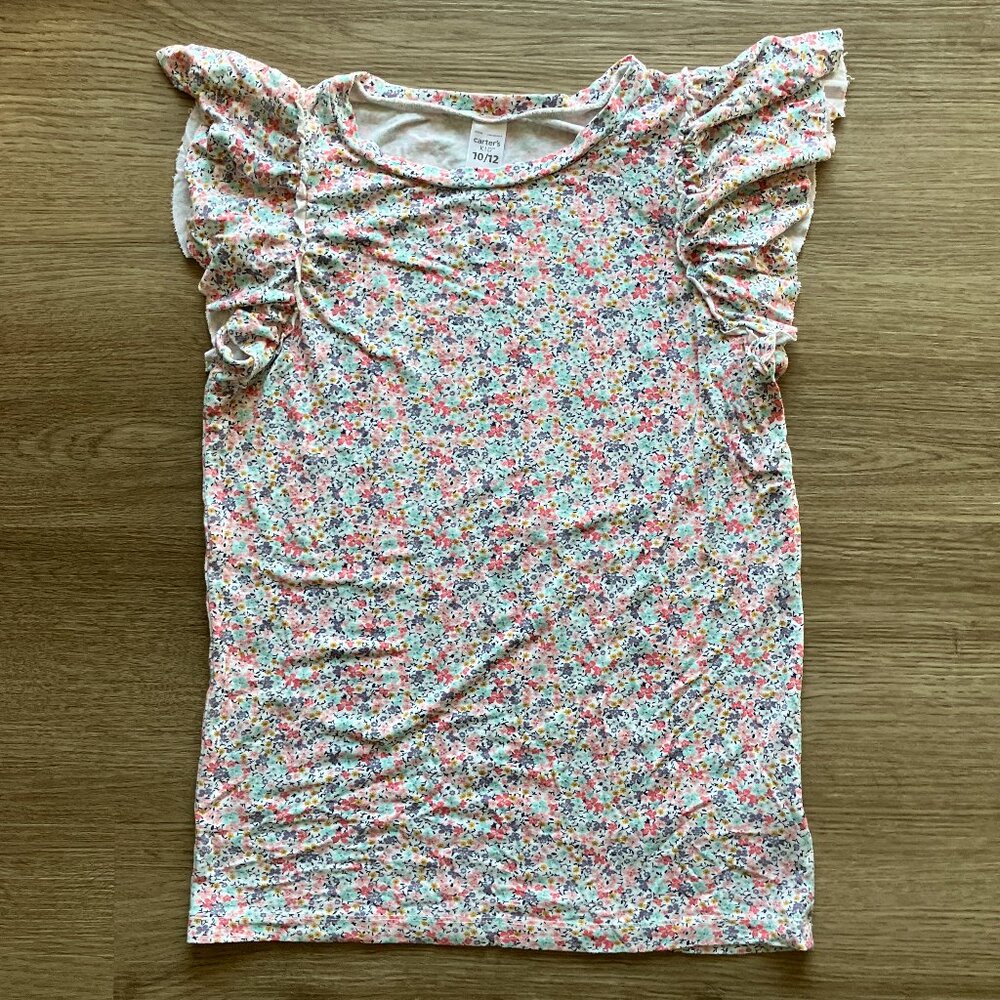 10/12 Carter's Kid Floral Print Flutter Short-Sleeve Stretch Top